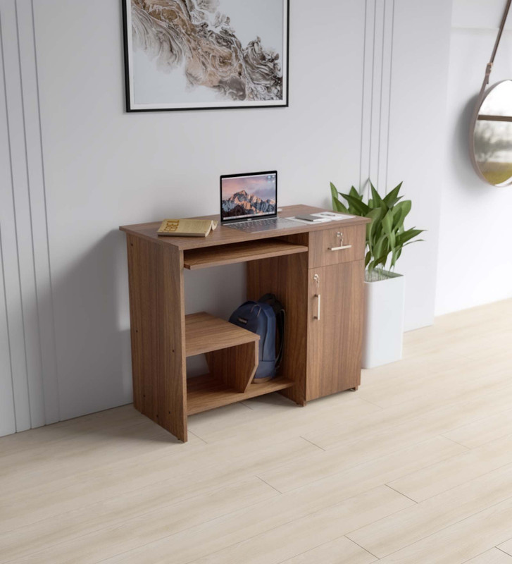 NEUDOT RELISH Engineered Wood Computer Desk(Straight, Finish Color - TEAK, Knock Down)