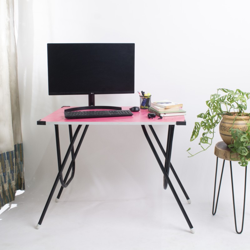 lmz Engineered Wood Computer Desk(Straight, Finish Color - Pink, Pre-assembled)