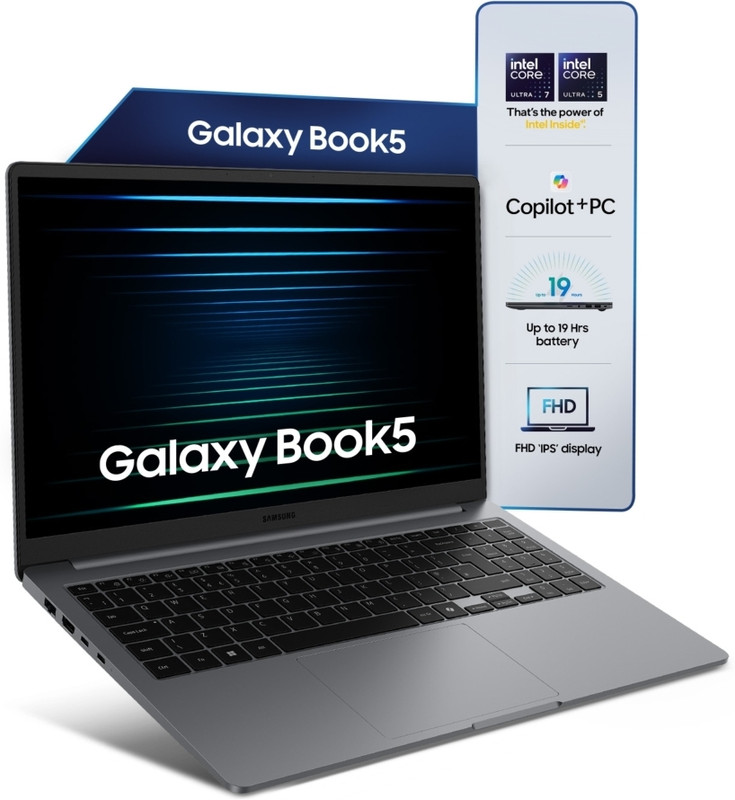Samsung Galaxy Book5 AI Metal Intel Core Ultra 5 225U - (16 GB/512 GB SSD/Windows 11 Home) NP750XHD Thin and Light Laptop(15.6 Inch, Gray, 1.55 Kg, With MS Office)