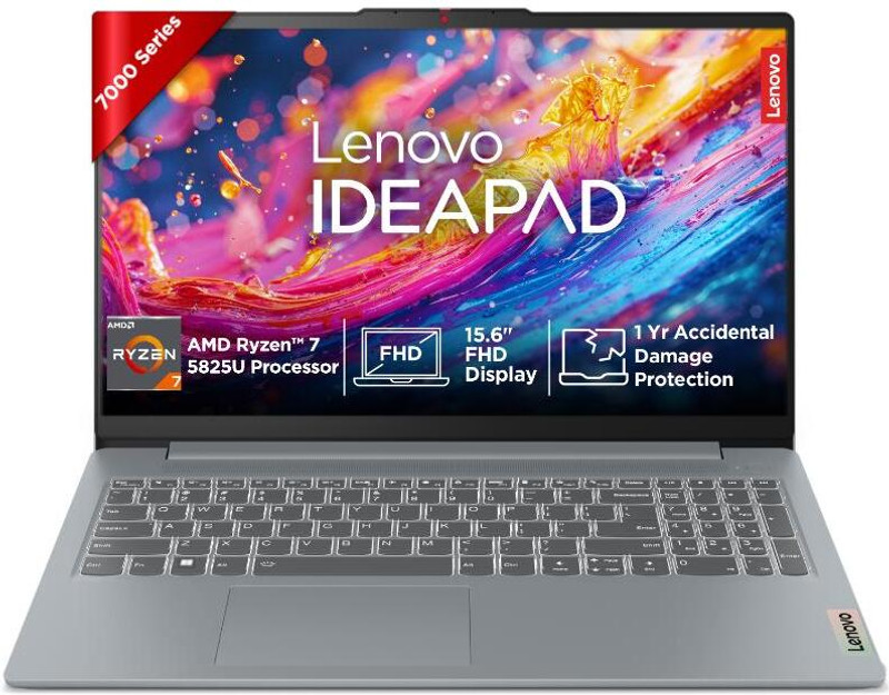 Lenovo AMD Ryzen 7 Octa Core 5825U - (16 GB/512 GB SSD/Windows 11 Home) IdeaPad Slim 3 15ABR8 Thin and Light Laptop(15.6 inch, Arctic Grey, 1.62 kg, With MS Office)