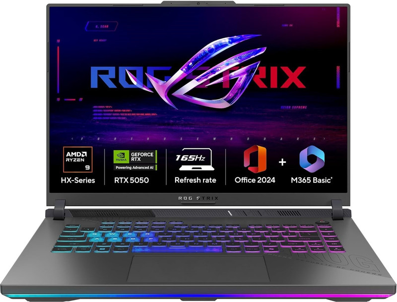 ASUS ROG Strix G16 (2025) with Office 2024 + M365 Basic* AMD Ryzen 9 16 Core 8940HX - (16 GB/1 TB SSD/Windows 11 Home/8 GB Graphics/NVIDIA GeForce RTX 5060/240 Hz) G614PM-S5046WS Gaming Laptop(16 Inch, Eclipse Gray, 2.5 Kg, With MS Office)