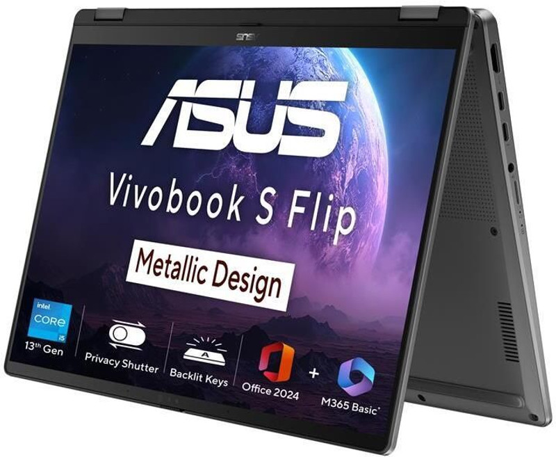 ASUS Vivobook S14 Flip (2025) with Office 2024 + M365 Basic*, Backlit Keyboard, Intel Core i5 13th Gen 13420H - (16 GB/512 GB SSD/Windows 11 Home) TP3402VAO-LZ612WS 2 in 1 Laptop(14 Inch, Transparent Silver, 1.65 kg, With MS Office)
