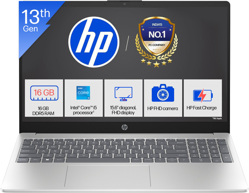 HP 15 Intel Core i5 13th Gen 13420H - (16 GB/512 GB SSD/Windows 11 Home) 15-fr0028TU | 15-fr0045TU Thin and Light Laptop(15.6 Inch, Natural silver, 1.65 Kg)