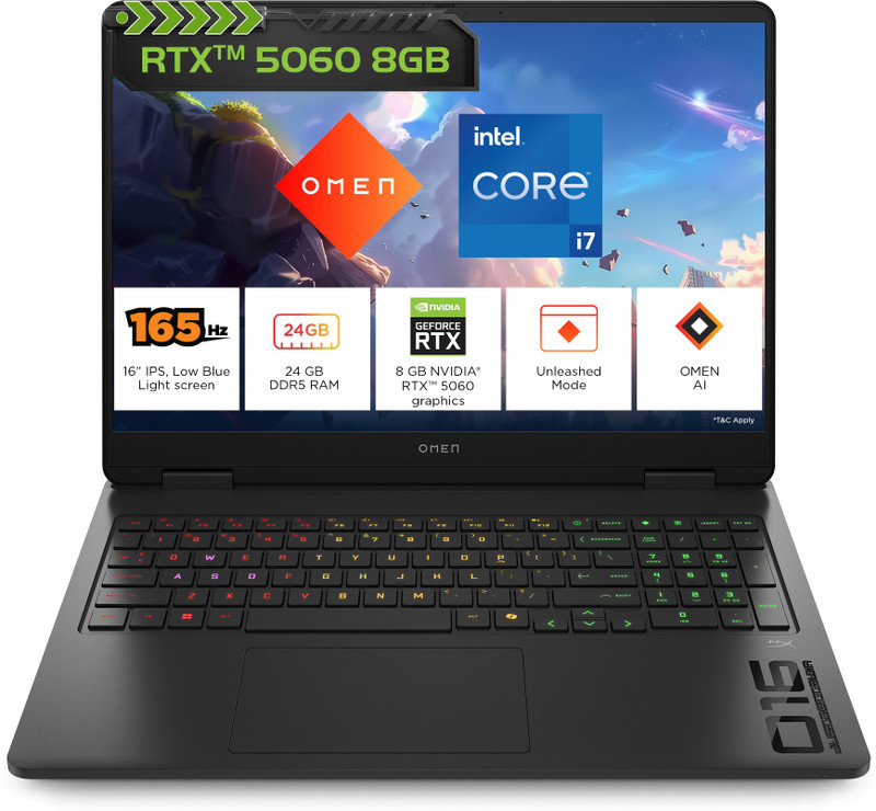 HP OMEN Intel Core i7 14th Gen 14650HX - (24 GB/1 TB SSD/Windows 11 Home/8 GB Graphics/NVIDIA GeForce RTX 5060) 16-am0239TX Gaming Laptop(16 Inch, Shadow Black, Black Chrome Logo, 2.43 Kg, With MS Office) - 5% off at DetectaDeal