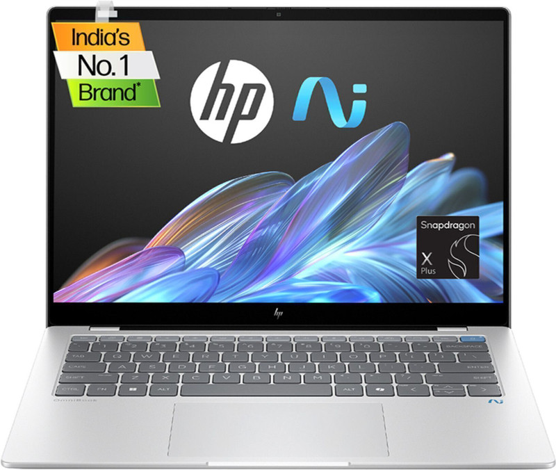 HP OmniBook 5 OLED Next-Gen AI Laptop Snapdragon X - (16 GB/1 TB SSD/Windows 11 Home) 16-fb0001QU Thin and Light Laptop(16 Inch, Glacier Silver Aluminum, 1.59 Kg, With MS Office)