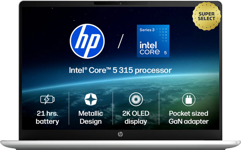 HP Omnibook 3 Next Gen AI PC, 2K OLED Intel Core 5 Series 3 315 - (12 GB/512 GB SSD/Windows 11 Home) 14-ht0242TU Laptop(14 inch, Glacier Silver Aluminum, 1.4 kg, With MS Office)