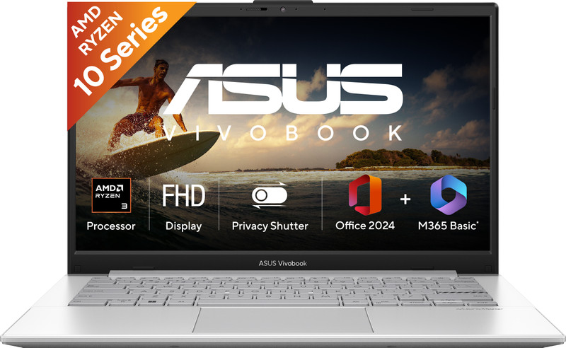 ASUS Vivobook Go 14 (2026) with Office 2024 + M365 Basic AMD Ryzen 3 Quad Core 30 - (8 GB/512 GB SSD/Windows 11 Home) E1404FA-EB1224WS Thin and Light Laptop(14 inch, Cool Silver, 1.38 kg, With MS Office)
