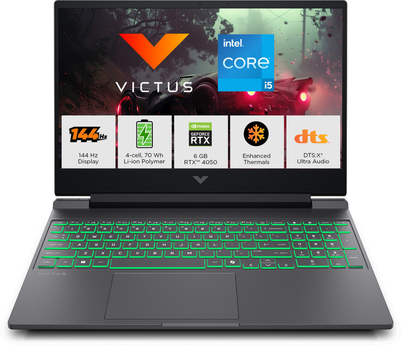 HP Victus Intel Core i5 13th Gen 13420H - (16 GB/512 GB SSD/Windows 11 Home/6 GB Graphics/NVIDIA GeForce RTX 4050/144 Hz) Victus 15-fa2381TX / 15-fa2701TX / 15-fa1278TX / 15-fa2375TX Gaming Laptop(15.6 Inch, Mica Silver, 2.29 Kg, With MS Office)