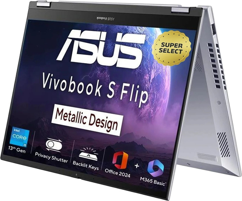 ASUS Vivobook S14 Flip (2025) with Office 2024 + M365 Basic*, Backlit Keyboard, Intel Core i5 13th Gen 13420H - (16 GB/512 GB SSD/Windows 11 Home) TP3402VAO-LZ612WS 2 in 1 Laptop(14 Inch, Transparent Silver, 1.65 kg, With MS Office)