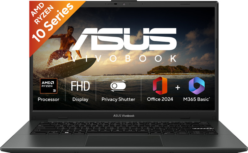 ASUS Vivobook Go 14 (2025) with Office 2024 + M365 Basic* AMD Ryzen 3 Quad Core 7320U - (8 GB/512 GB SSD/Windows 11 Home) E1404FA-NK3325WS | E1404FA-EB2322WS | E1404FA-EB901WS Thin and Light Laptop(14 Inch, Mixed Black, 1.38 Kg, With MS Office)
