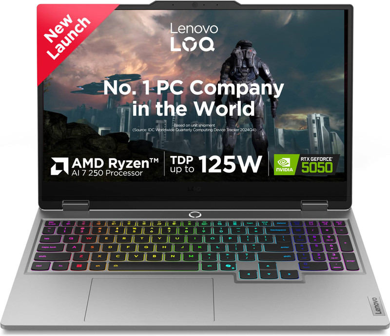 Lenovo LOQ 2025 AMD Ryzen 7 Octa Core 250 - (16 GB/512 GB SSD/Windows 11 Home/8 GB Graphics/NVIDIA GeForce RTX 5050) LOQ 15AHP10 Gaming Laptop(15.6 inch, Luna Grey, 2.4 kg, With MS Office)