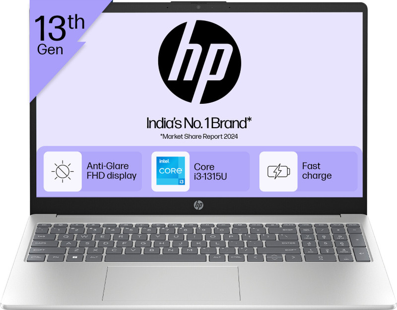 HP MS Office 2024 Intel Core i3 13th Gen 1315U - (8 GB/512 GB SSD/Windows 11 Home) fd0465TU Thin and Light Laptop(15.6 inch, Natural Silver, 1.59 Kg, With MS Office)