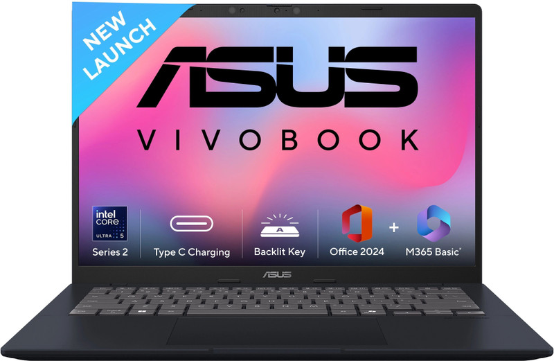 ASUS Vivobook 14 (2025) with Office 2024 + M365 Basic*, AI PC, Backlit Keyboard, Intel Core Ultra 5 225H - (16 GB/512 GB SSD/Windows 11 Home) X1407CA-LY102WS Thin and Light Laptop(14 Inch, Quiet Blue, 1.46 Kg, With MS Office)