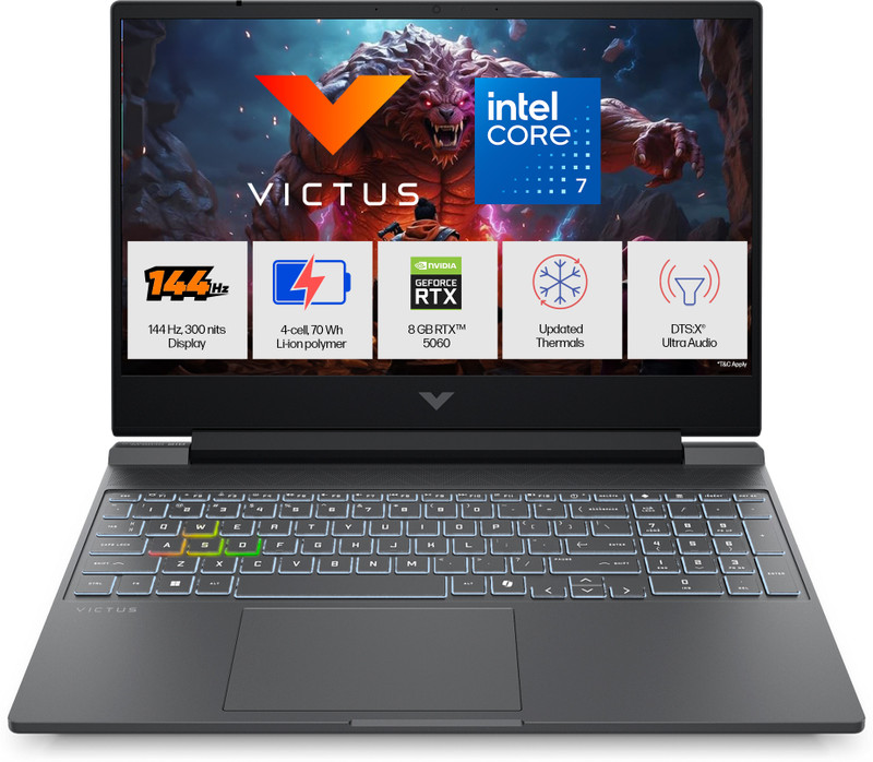 HP Victus Intel Core 7 240H - (24 GB/1 TB SSD/Windows 11 Home/8 GB Graphics/NVIDIA GeForce RTX 5060) 15-fa2405TX Gaming Laptop(15.6 Inch, Mica Silver, 2.29 Kg, With MS Office) - 12% off at DetectaDeal