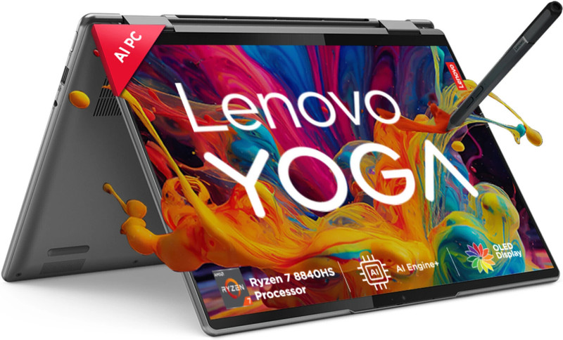 Lenovo Yoga 7 2-in-1 AMD Ryzen 7 Octa Core 8840HS - (16 GB/1 TB SSD/Windows 11 Home) 14AHP9 83D 2 in 1 Laptop(14 Inch, Storm Grey, 1.49 Kg, With MS Office)