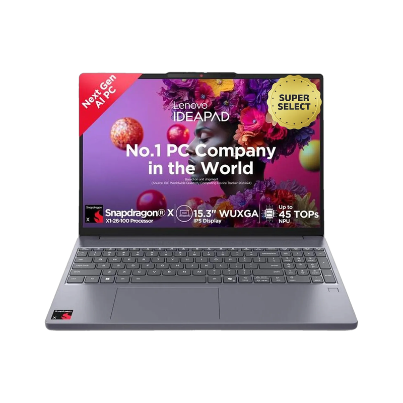 Lenovo IdeaPad Slim 3 Next Gen AI PC WUXGA IPS Copilot + PC with 1Yr ADP Snapdragon X - (16 GB/512 GB SSD/Windows 11 Home) 15Q8X10 Thin and Light Laptop(15.3 Inch, Luna Grey, 1.55 Kg, With MS Office)
