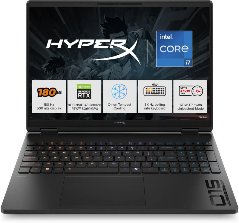 HP HyperX Omen Intel Core i7 14th Gen 14650 HX - (24 GB/1 TB SSD/Windows 11 Home/8 GB Graphics/NVIDIA GeForce RTX 5060) 15ga0005TX Gaming Laptop(15.3 inch, Shadow Black, 2.42 Kg, With MS Office)