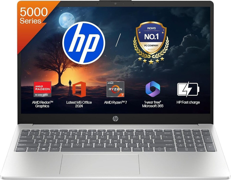 HP 15 with Backlit Keyboard & Office 2024 AMD Ryzen 7 Octa Core 5825U - (16 GB/512 GB SSD/Windows 11 Home) 15-fc0476AU / 15-fc0533AU Thin and Light Laptop(15.6 Inch, Natural Silver, 1.59 Kg, With MS Office)