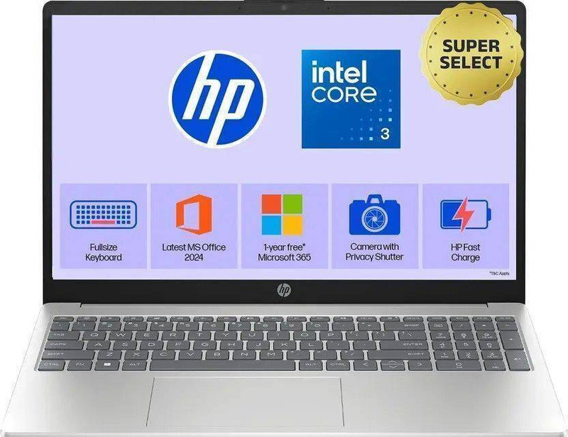 HP 15 Intel Core 3 100U - (8 GB/512 GB SSD/Windows 11 Home) 15-fd1253TU/ 15-fd1225TU Thin and Light Laptop(15.6 inch, Natural Silver, 1.65 kg, With MS Office)