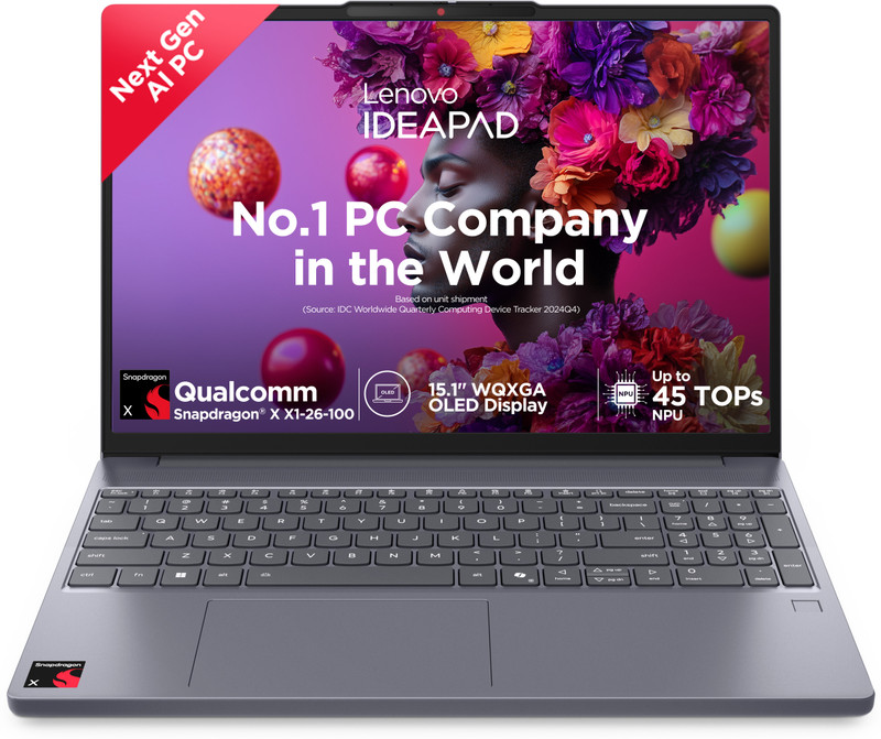 Lenovo Ideapad Slim 3 OLED with 1Yr ADP Snapdragon X - (16 GB/512 GB SSD/Windows 11 Home) 15Q8X10 Laptop(15.1 Inch, Luna Grey, 1.50 kg, With MS Office)