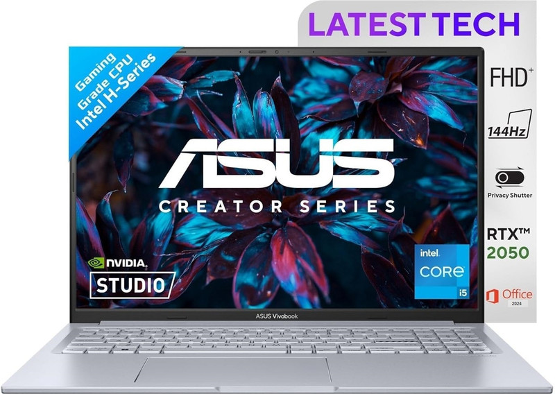 ASUS Vivobook 16X Intel Core i5 12th Gen 12500H - (16 GB/512 GB SSD/Windows 11 Home/4 GB Graphics/NVIDIA GeForce RTX 2050/144 Hz) K3605ZF-RP458WS Creator Laptop(16 Inch, Cool Silver, 1.7 kg, With MS Office)