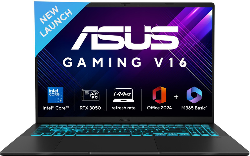 ASUS V16 (2025) for Creator with Office 2024 + M365 Basic*,AI PC (i5 14th Gen) Intel Core 5 210H - (16 GB/512 GB SSD/Windows 11 Home/6 GB Graphics/Intel Graphics NVIDIA GeForce RTX 3050/144 GHz) V3607VJ-RP134WS Gaming Laptop(16 Inch, Black, 1.95 kg, With MS Office)