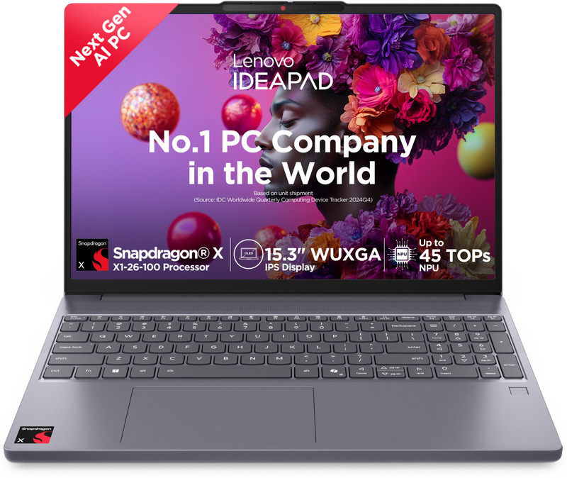 Lenovo IdeaPad Slim 3 with 1Yr ADP Snapdragon X - (16 GB/1 TB SSD/Windows 11 Home) 15Q8X10 Thin and Light Laptop(15.3 inch, Luna Grey, 1.55 kg, With MS Office)