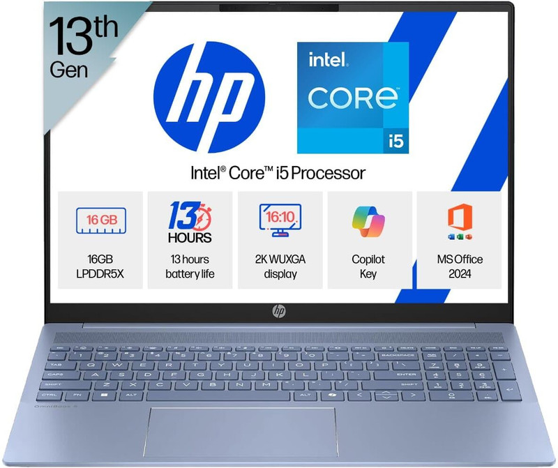HP OmniBook 5(Previously Pavilion) Intel Core i5 13th Gen 1334U - (16 GB/512 GB SSD/Windows 11 Home) 16-ba1123TU Thin and Light Laptop(16 Inch, Sky Blue, 1.79 Kg, With MS Office) - 24% off at DetectaDeal
