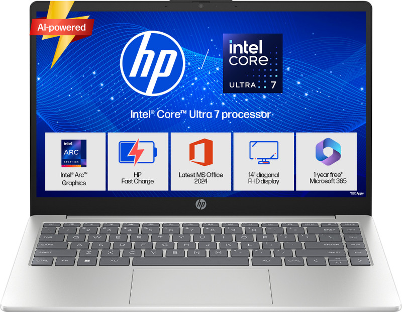 HP 14 AI PC Intel Core Ultra 7 155H - (24 GB/1 TB SSD/Windows 11 Home) 14-ep1181TU Thin and Light Laptop(14 Inch, Natural Silver, 1.4 kg, With MS Office)