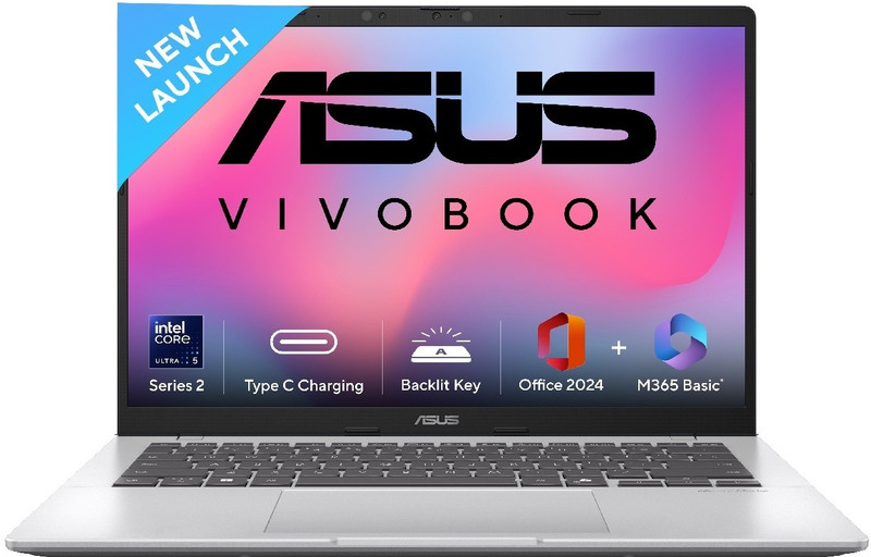 ASUS Vivobook 14 (2025) with Office 2024 + M365 Basic*, Intel Core Ultra 5 225H - (16 GB/512 GB SSD/Windows 11 Home) X1407CA-LY160WS Thin and Light Laptop(14 Inch, Silver, 1.46 kg, With MS Office)