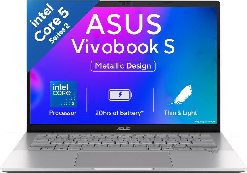 ASUS Vivobook S14 (2025)(i5 14th Gen) with Office 2024 + M365 Basic* Backlit Keyboard Intel Core 5 210H - (16 GB/512 GB SSD/Windows 11 Home) S3407VA-LY075WS Thin and Light Laptop(14 Inch, Cool Silver, 1.4 kg, With MS Office)