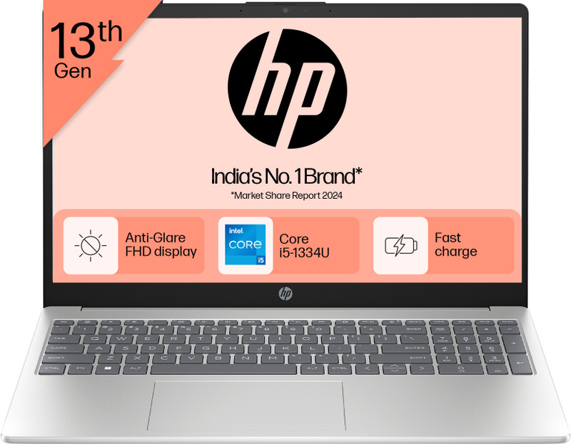 HP MS Office 2024 Intel Core i5 13th Gen 1334U - (8 GB/512 GB SSD/Windows 11 Home) fd0466TU Thin and Light Laptop(15.6 inch, Natural Silver, 1.59 Kg, With MS Office)