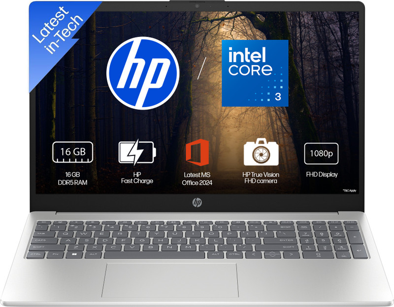 HP 15 (i3 14th Gen) Intel Core 3 100U - (16 GB/512 GB SSD/Windows 11 Home) 15-fd0885TU Thin and Light Laptop(15.6 inch, Natural Silver, 1.59 Kg, With MS Office)