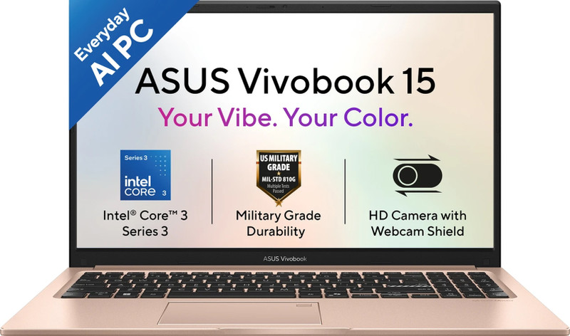 ASUS Vivobook 15 (2026), AI PC with NPU up to 15TOPS, Intel Core 3 304 - (8 GB/256 GB SSD/Windows 11 Home) X1504MA-BQ907WS Thin and Light Laptop(15.6 inch, Terra Cotta, 1.7 kg, With MS Office)
