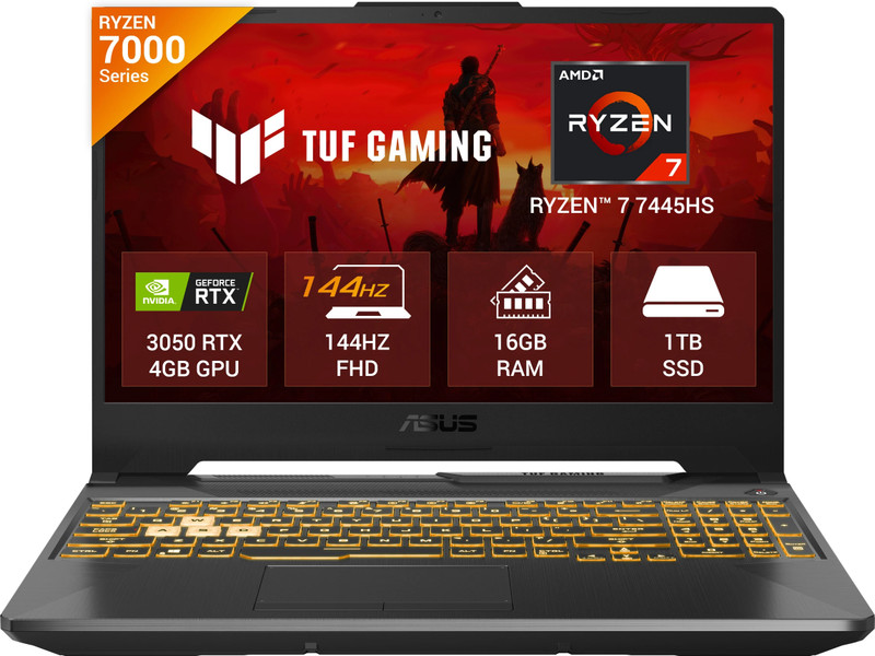 ASUS TUF Gaming A15 (2025) AMD Ryzen 7 Hexa Core 7445HS - (16 GB/1 TB SSD/Windows 11 Home/4 GB Graphics/NVIDIA GeForce RTX 3050/144 Hz) FA506NCG-HN249W Gaming Laptop(15.6 Inch, Graphite Black, 2.3 Kg)