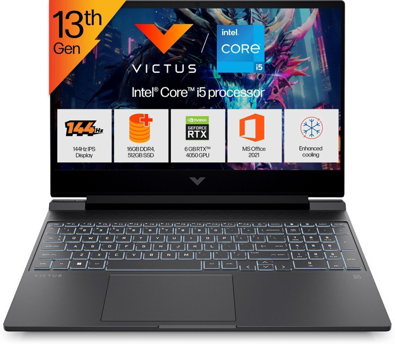 HP Victus Intel Core i5 13th Gen 13420H - (16 GB/512 GB SSD/Windows 11 Home/6 GB Graphics/NVIDIA GeForce RTX 4050/144 Hz) Victus 15-fa2381TX / 15-fa2701TX / 15-fa1278TX Gaming Laptop(15.6 inch, Mica Silver, 2.29 Kg, With MS Office)