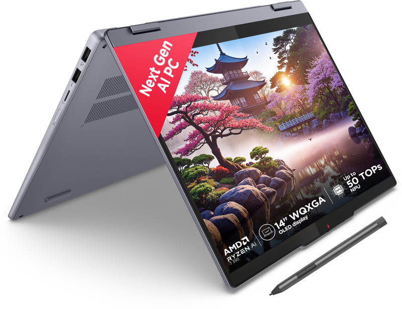 Lenovo IdeaPad 5 2-in-1 WUXGA OLED Copilot+PC AMD Ryzen AI 7 Octa Core AI 7 350 - (24 GB/1 TB SSD/Windows 11 Home) IdeaPad 5 2-in-1 14AKP10 2 in 1 Laptop(14 Inch, Luna Grey, 1.5 Kg, With MS Office)