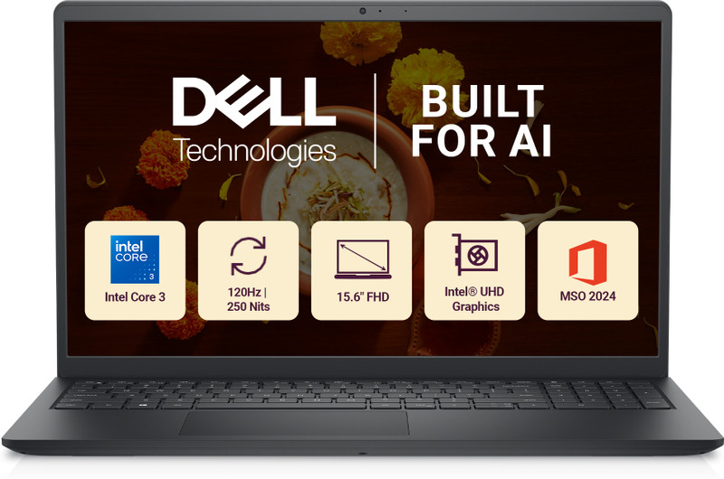 DELL 15 (Core i3 14th Gen) Intel Core 3 - (16 GB/512 GB SSD/Windows 11 Home) DC15250 Thin and Light Laptop(15 Inch, Carbon Black, 1.63 kg, With MS Office)