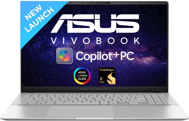 ASUS Vivobook S15 OLED Copilot + PC, AI PC, Full Metal Body, Backlit Keyboard, Snapdragon X Elite - (16 GB/1 TB SSD/Windows 11 Home) S5507QAD-MA751WS Thin and Light Laptop(15.6 Inch, Cool Silver, 1.42 Kg, With MS Office)