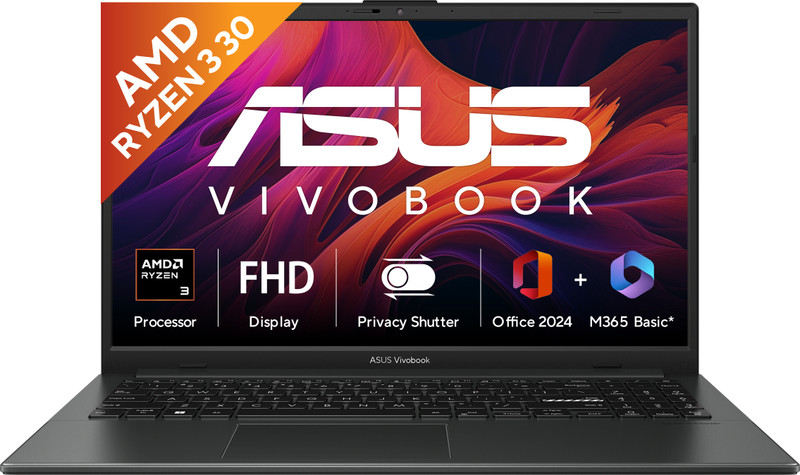 ASUS Vivobook Go 15 (2026) with Office 2024 + M365 Basic* AMD Ryzen 3 Quad Core 30 - (8 GB/512 GB SSD/Windows 11 Home) E1504FA-BQ2114WS Thin and Light Laptop(15.6 inch, Mixed Black, 1.63 kg, With MS Office)