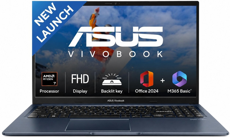 ASUS VivoBook 15 AMD Ryzen 7 Octa Core 5825U - (16 GB/512 GB SSD/Windows 11 Home) M1502YA-BQ703WS Thin and Light Laptop(15.6 Inch, Quiet Blue, 1.70 kg, With MS Office)