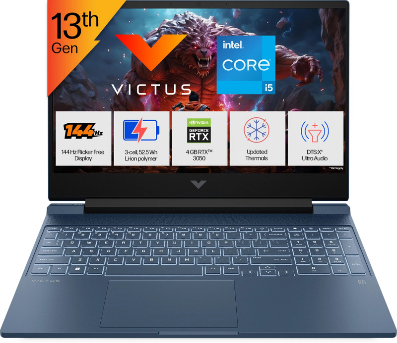 HP Victus Intel Core i5 13th Gen 13420H - (16 GB/512 GB SSD/Windows 11 Home/4 GB Graphics/NVIDIA GeForce RTX 3050 A) 15-fa2191TX Gaming Laptop(15.6 Inch, Performance blue, chrome logo, 2.29 Kg, With MS Office)