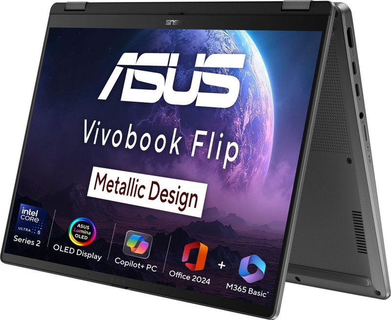 ASUS Vivobook 14 Flip OLED (2025) with Touch Screen, Backlit Keyboard, Intel Core Ultra 5 226V - (16 GB/512 GB SSD/Windows 11 Home) TP3407SA-QL024WS 2 in 1 Laptop(14 Inch, Matte Gray, 1.57 Kg, With MS Office)