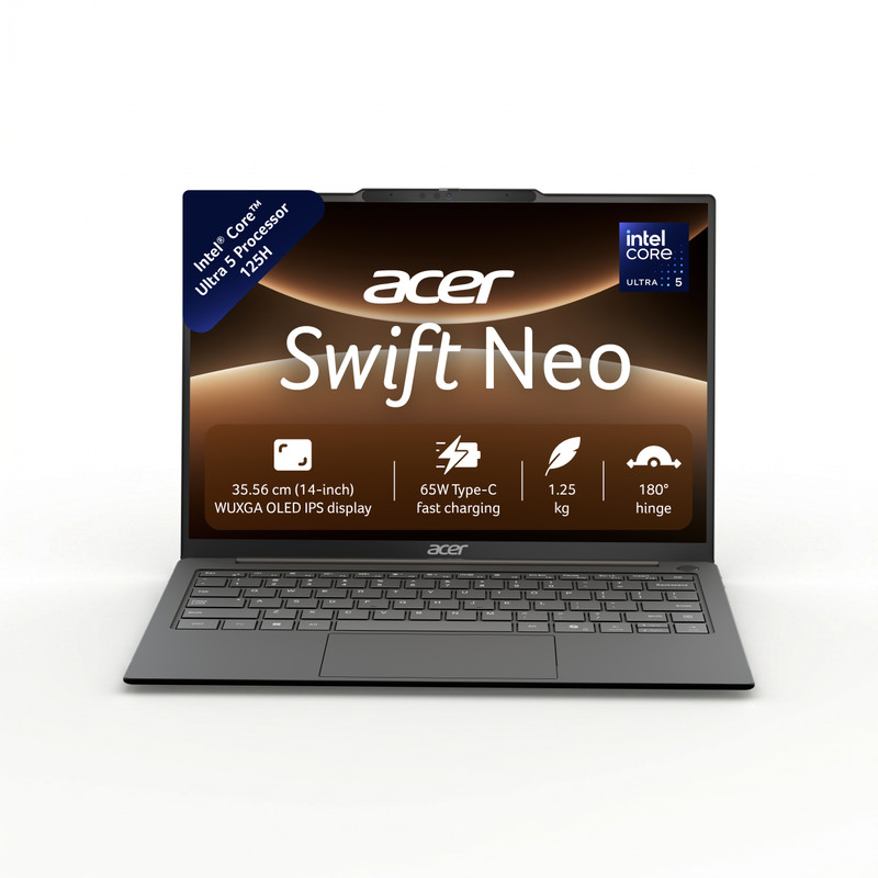 Acer Swift Neo AI PC OLED Intel Core Ultra 5 125H - (16 GB/512 GB SSD/Windows 11 Home) SFN14-55 Notebook(14 inch, Steel Grey, 1.25 kg, With MS Office)