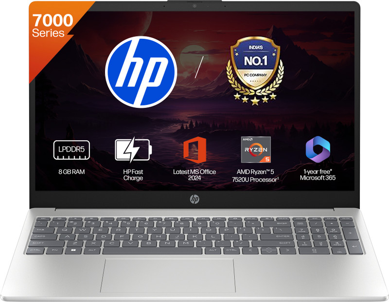 HP AMD Ryzen 5 Quad Core 7520U - (8 GB/512 GB SSD/Windows 11 Home) 15-fc0805AU Thin and Light Laptop(15.6 inch, Natural Silver, 1.59 kg, With MS Office)