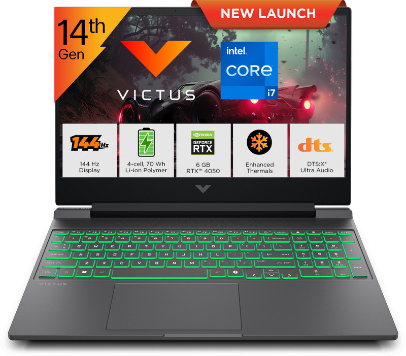 HP Victus Intel Core i7 14th Gen 14650HX - (16 GB/512 GB SSD/Windows 11 Home/6 GB Graphics/NVIDIA GeForce RTX 4050) 15-fa2621TX Gaming Laptop(15.6 inch, Mica Silver, Black Chrome Logo, 2.29 kg, With MS Office)