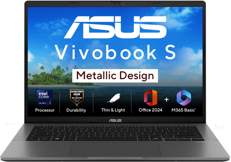 ASUS Vivobook S14 (2025) with Office 2024 + M365 Basic*, Metallic Design, AI PC Intel Core Ultra 7 255H - (16 GB/512 GB SSD/Windows 11 Home) S3407CA-LY083WS Thin and Light Laptop(14 inch, Matte Gray, 1.4 Kg, With MS Office)