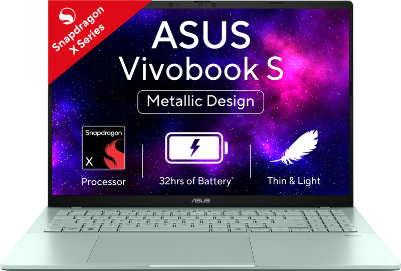 ASUS Vivobook S16 OLED (2025) with Backlit Keyboard, Metal Body*, Snapdragon X - (16 GB/512 GB SSD/Windows 11 Home) S3607QA-SH079WS Thin and Light Laptop(16 Inch, Green, 1.74 Kg, With MS Office)