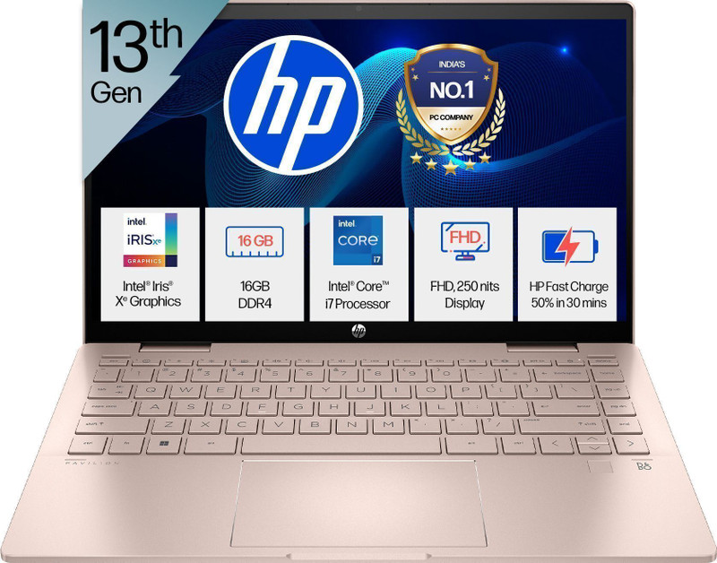 HP Pavilion 14 X360 Intel Core i7 13th Gen 1355U - (16 GB/512 GB SSD/Windows 11 Home) 14-ek1152TU 2 in 1 Laptop(14 Inch, Pale Rose Gold Cover & Base, 1.51 Kg, With MS Office)