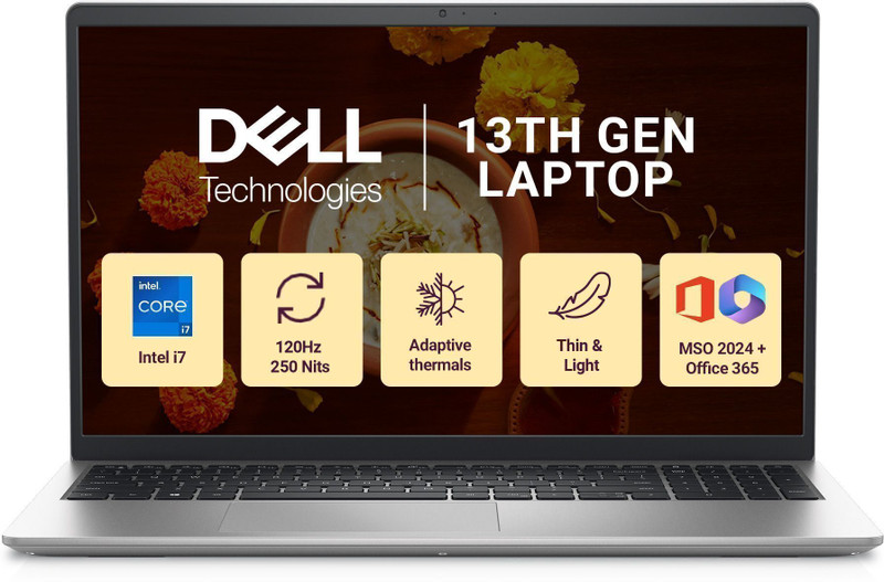 DELL Inspiron 15 Intel Core i7 13th Gen 1355U - (16 GB/512 GB SSD/Windows 11 Home) 3530 Thin and Light Laptop(15.6 Inch, Platinum Silver, 1.62 Kg, With MS Office) - 7% off at DetectaDeal